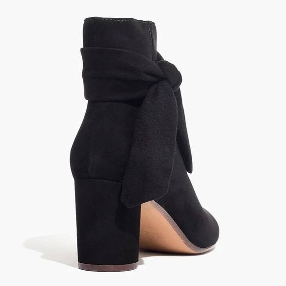 Madewell Esme Black Suede Bow Boot Circle Block Heel - Picture 2 of 13